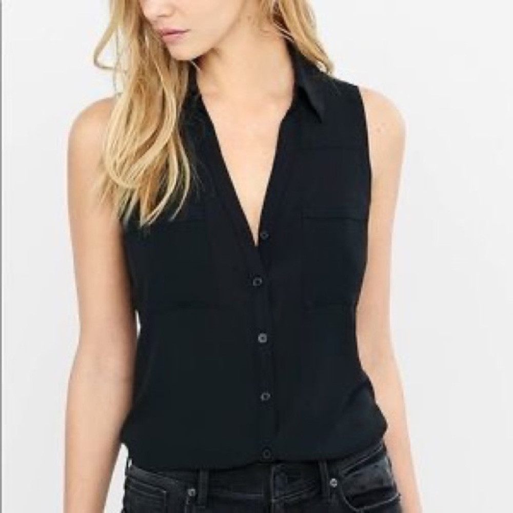 Black Button up Tank Top